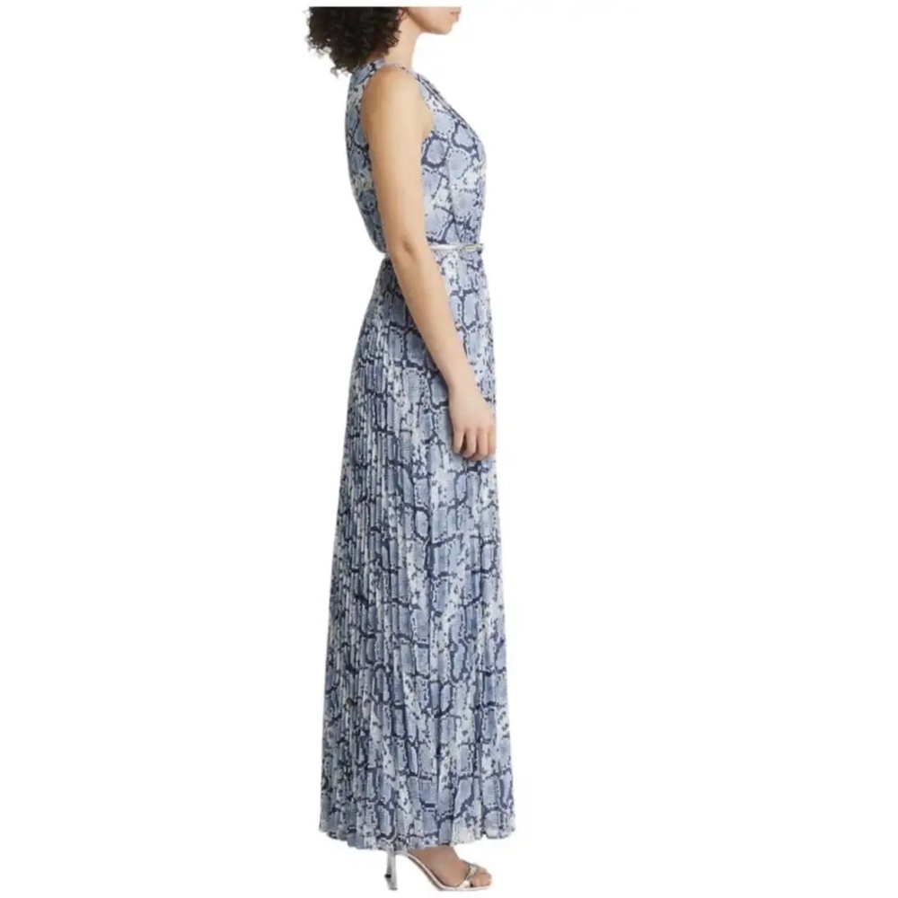 NEW Eliza J Snake Print Pleated Sleeveless Belted Maxi Dress Sz. 4 - Picture 3 of 7